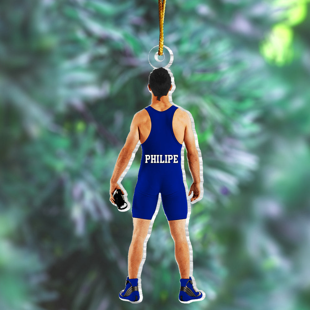 Personalized Wrestling Acrylic Christmas Ornament, Custom Name Wrestler Ornament for Him
