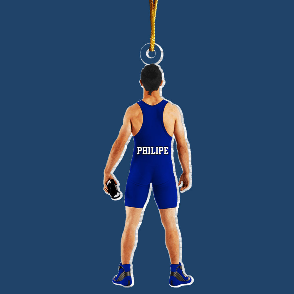 Personalized Wrestling Acrylic Christmas Ornament, Custom Name Wrestler Ornament for Him