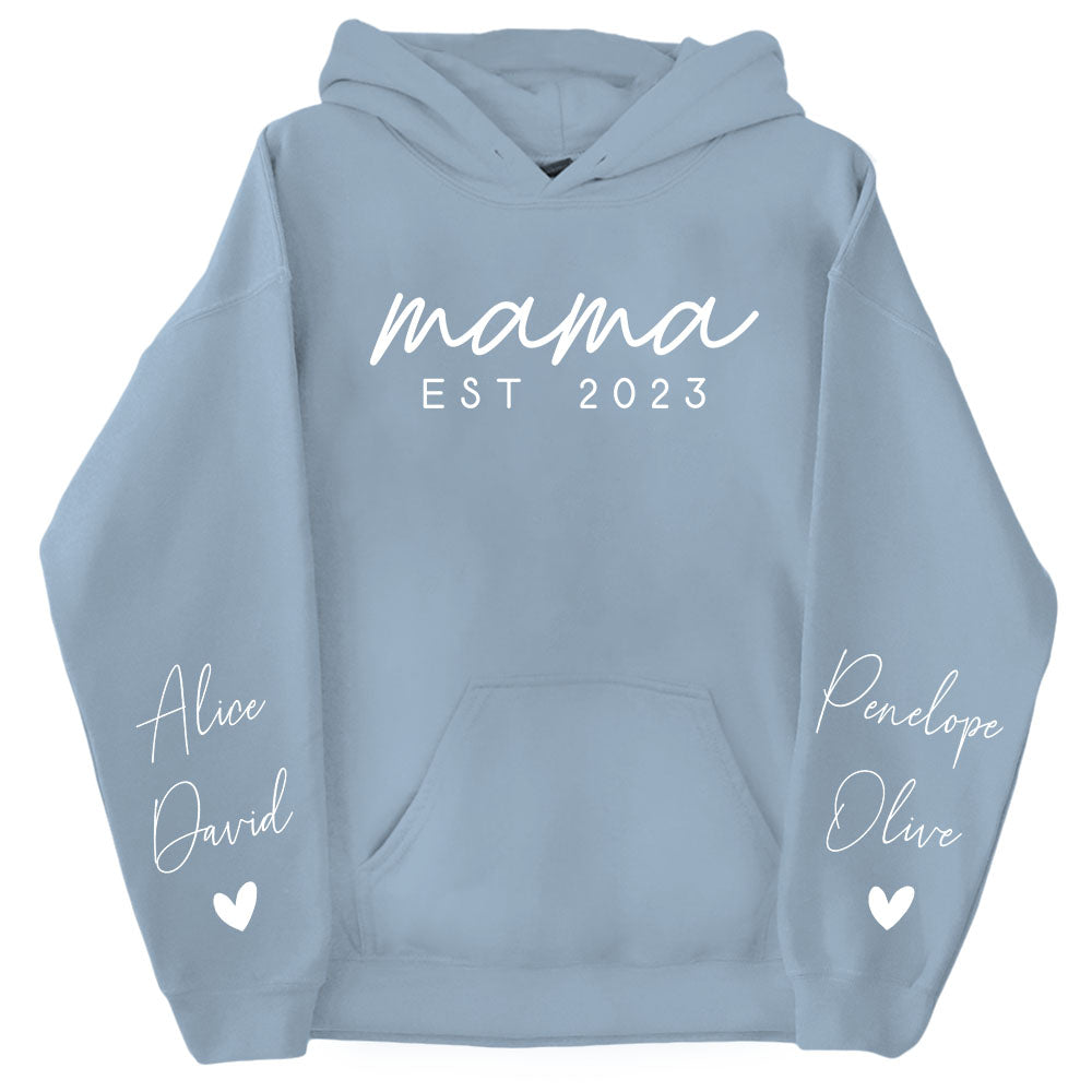 Custom Mama Sweatshirt with Date and Children Name on Sleeve, Mama Sweatshirt, Minimalist Mama