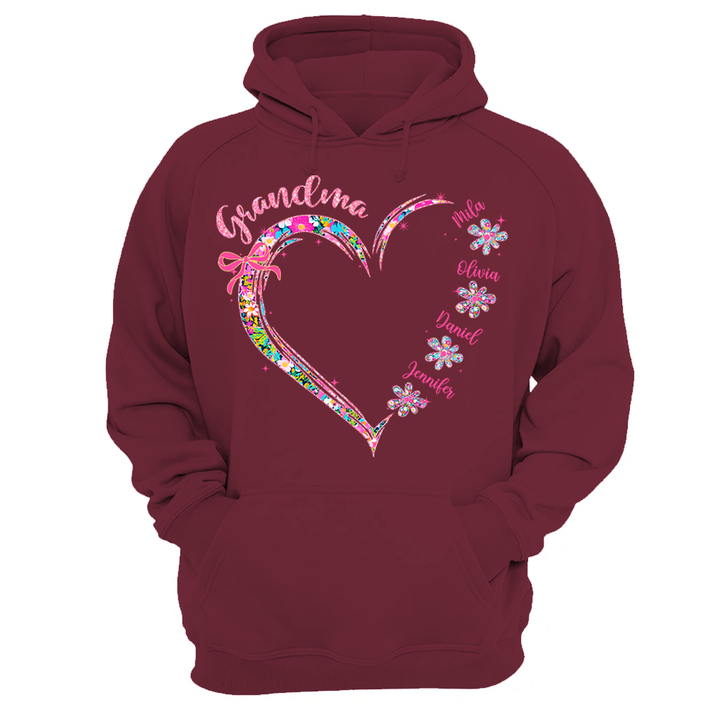 Grandma Heart Glitter Shirt - Custom Flower Shirt For Nana Mimi Gigi - Personalized Kid Names NA04 Tu20