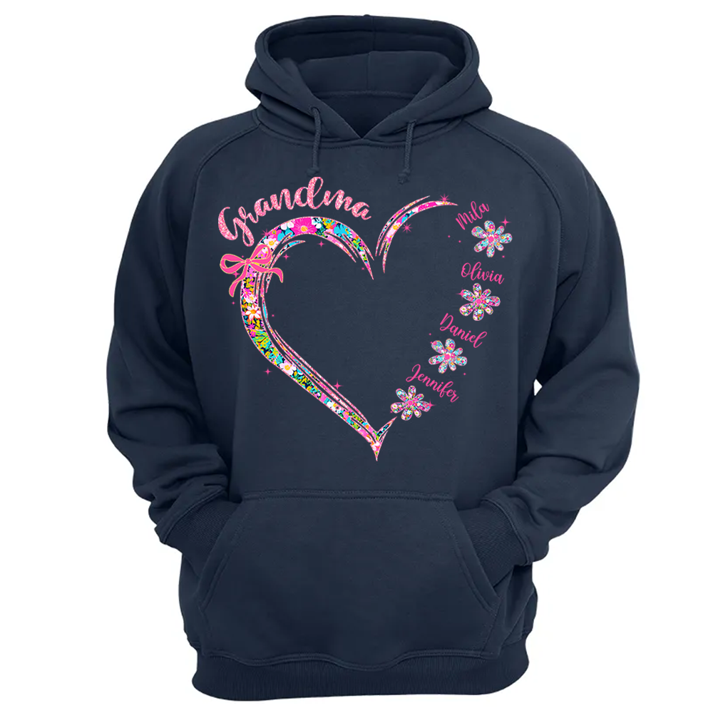 Grandma Heart Glitter Shirt - Custom Flower Shirt For Nana Mimi Gigi - Personalized Kid Names NA04 Tu20
