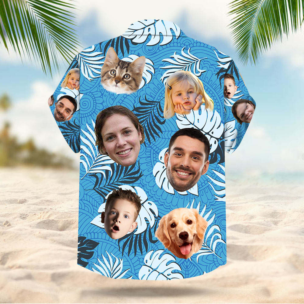 Custom Dog Cat Face Leaves & Flowers Hawaiian Shirt, Custom Hawaiian Shirt With Multiple Faces