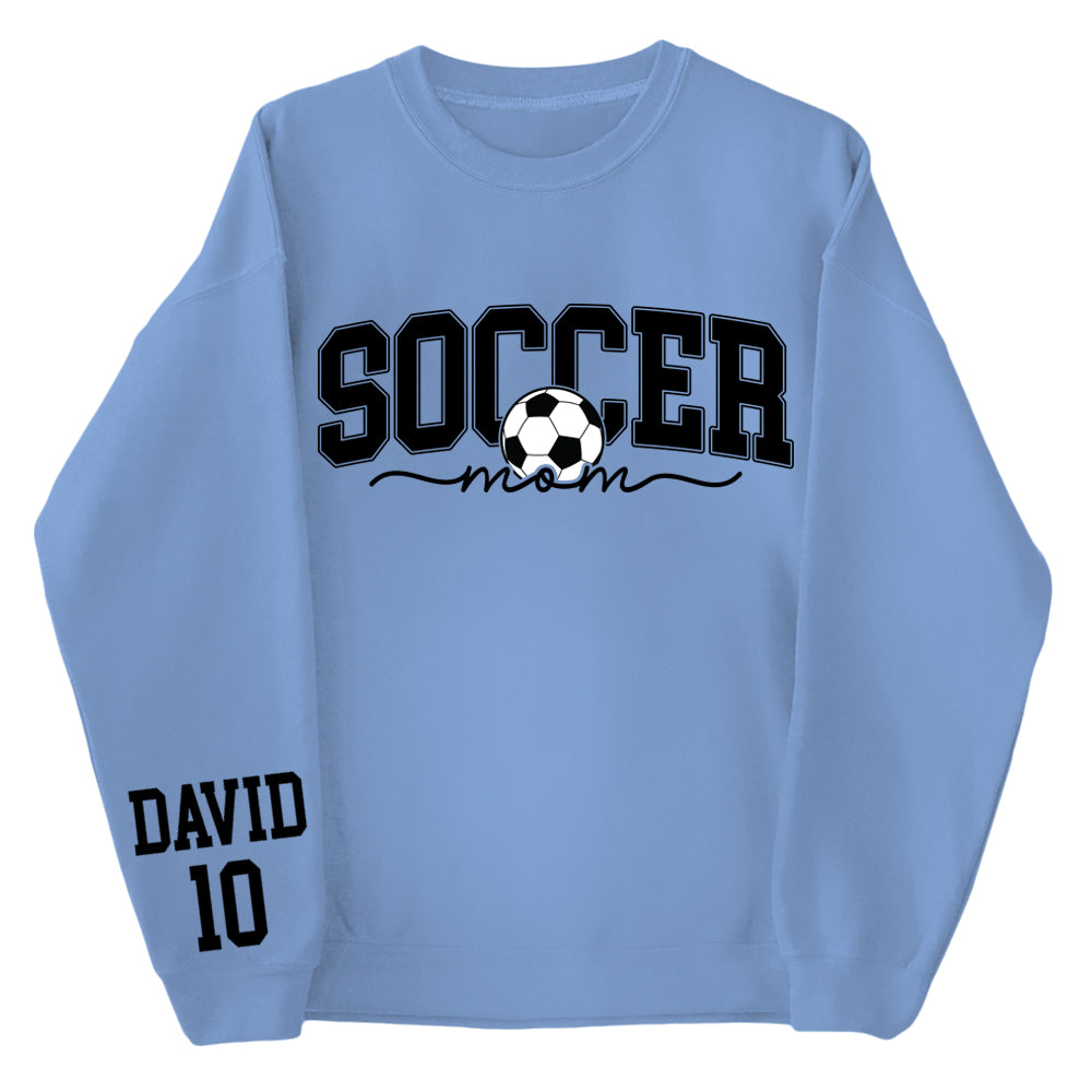 Personalize Soccer Mom Kids Name On Sleeve Sweatshirt, Mom Soccer Sweater, Soccer Mama Shirt, Gift for Soccer Mom, Fall Soccer Season Shirt Do99