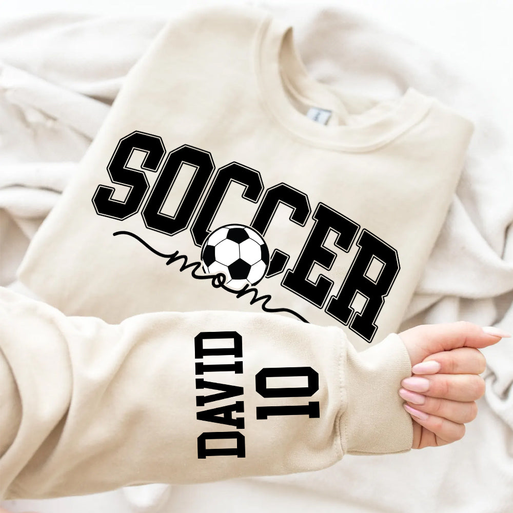 Personalize Soccer Mom Kids Name On Sleeve Sweatshirt, Mom Soccer Sweater, Soccer Mama Shirt, Gift for Soccer Mom, Fall Soccer Season Shirt Do99