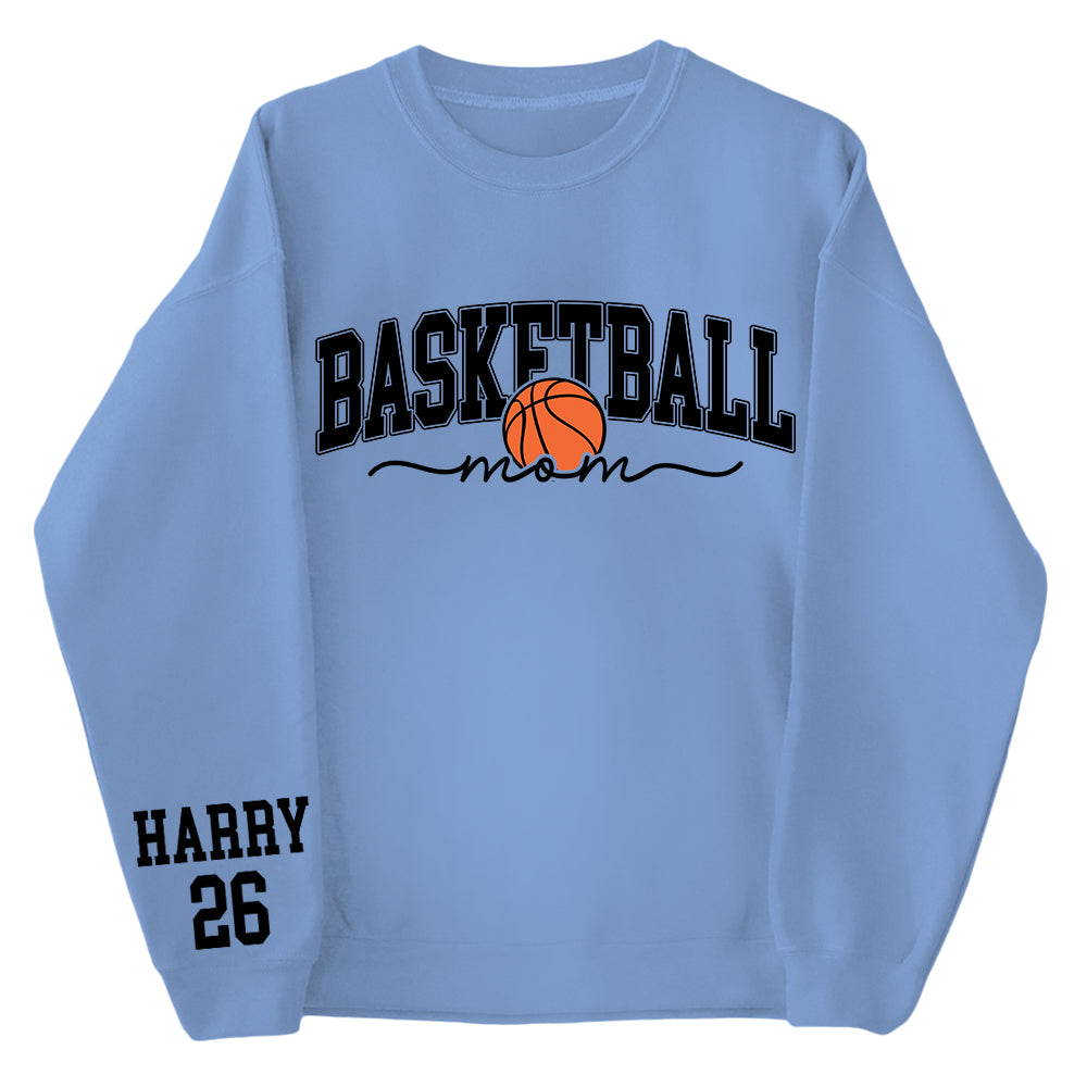 Personalize Basketball Mom Kids Name On Sleeve Sweatshirt, Mom Basketball Sweater, Basketball Mama Shirt, Gift for Basketball Mom, Fall Basketball Season Shirt Do99