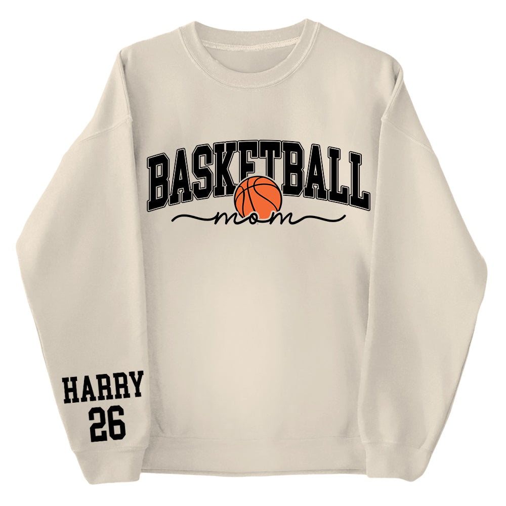 Personalize Basketball Mom Kids Name On Sleeve Sweatshirt, Mom Basketball Sweater, Basketball Mama Shirt, Gift for Basketball Mom, Fall Basketball Season Shirt Do99