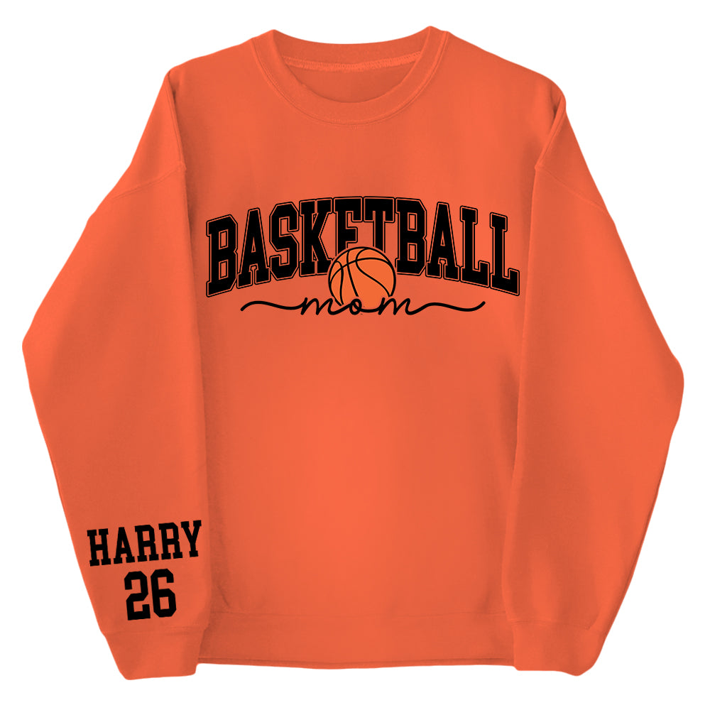 Personalize Basketball Mom Kids Name On Sleeve Sweatshirt, Mom Basketball Sweater, Basketball Mama Shirt, Gift for Basketball Mom, Fall Basketball Season Shirt Do99