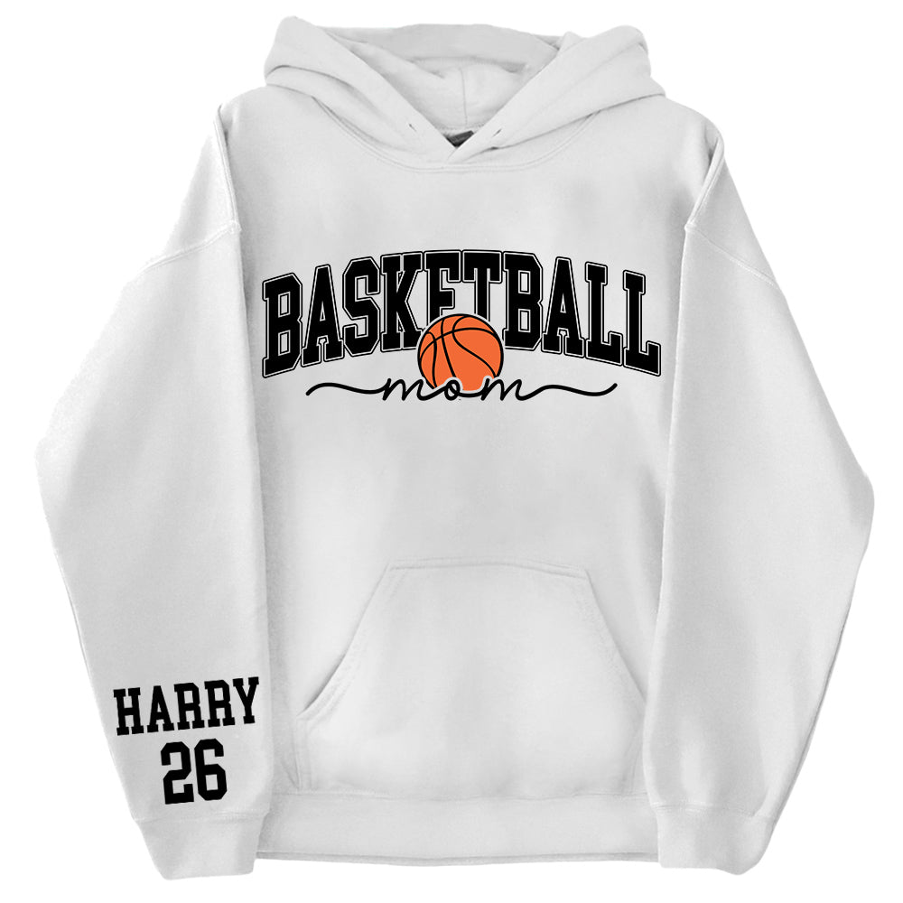 Personalize Basketball Mom Kids Name On Sleeve Sweatshirt, Mom Basketball Sweater, Basketball Mama Shirt, Gift for Basketball Mom, Fall Basketball Season Shirt Do99