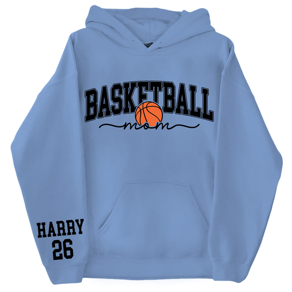 Personalize Basketball Mom Kids Name On Sleeve Sweatshirt, Mom Basketball Sweater, Basketball Mama Shirt, Gift for Basketball Mom, Fall Basketball Season Shirt Do99