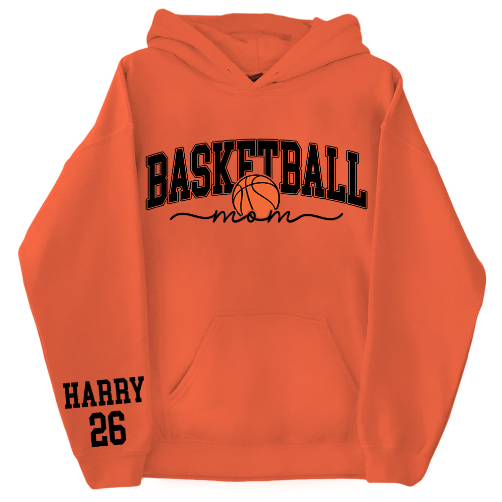 Personalize Basketball Mom Kids Name On Sleeve Sweatshirt, Mom Basketball Sweater, Basketball Mama Shirt, Gift for Basketball Mom, Fall Basketball Season Shirt Do99