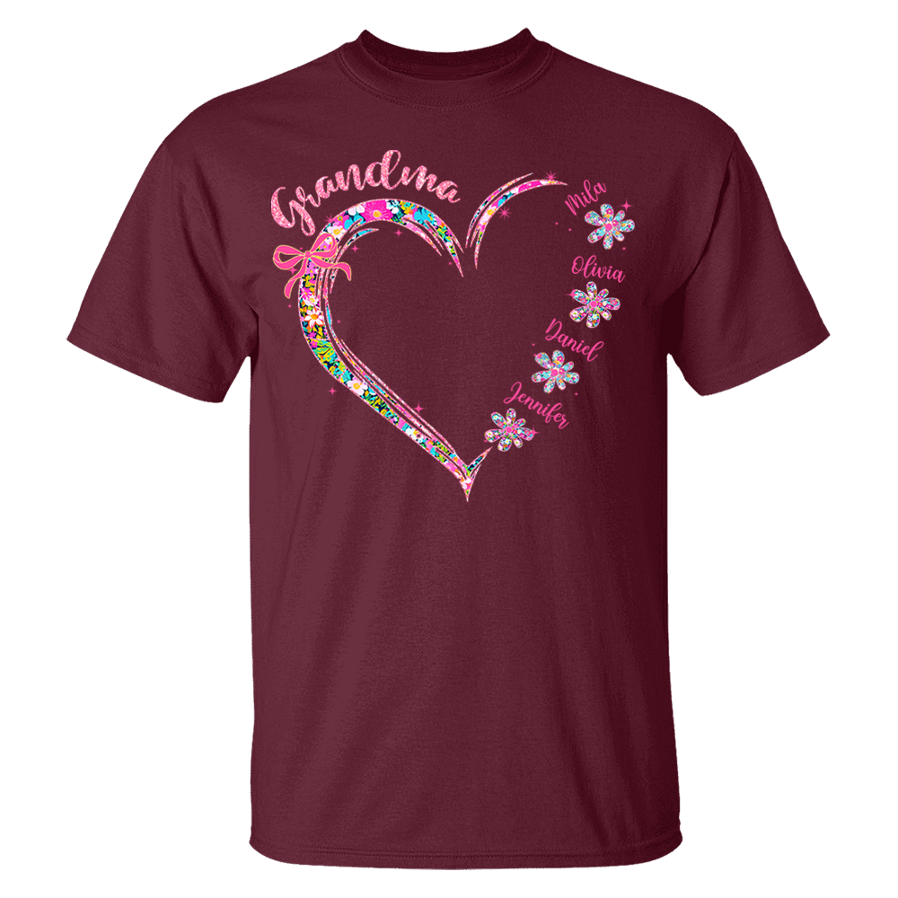 Grandma Heart Glitter Shirt - Custom Flower Shirt For Nana Mimi Gigi - Personalized Kid Names NA04 Pa00