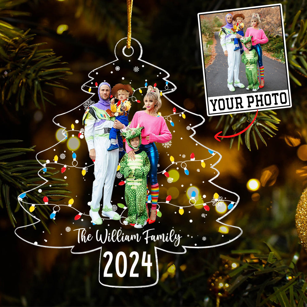 Custom Photo On Christmas Tree - Personalized Acrylic Family Photo Ornament