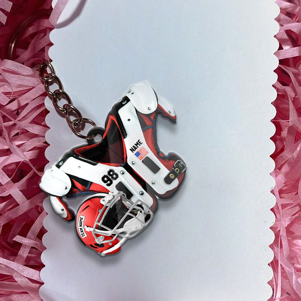 American Football Shoulder Pads, Helmet Personalized Acrylic Keychain 2 Sided Print
