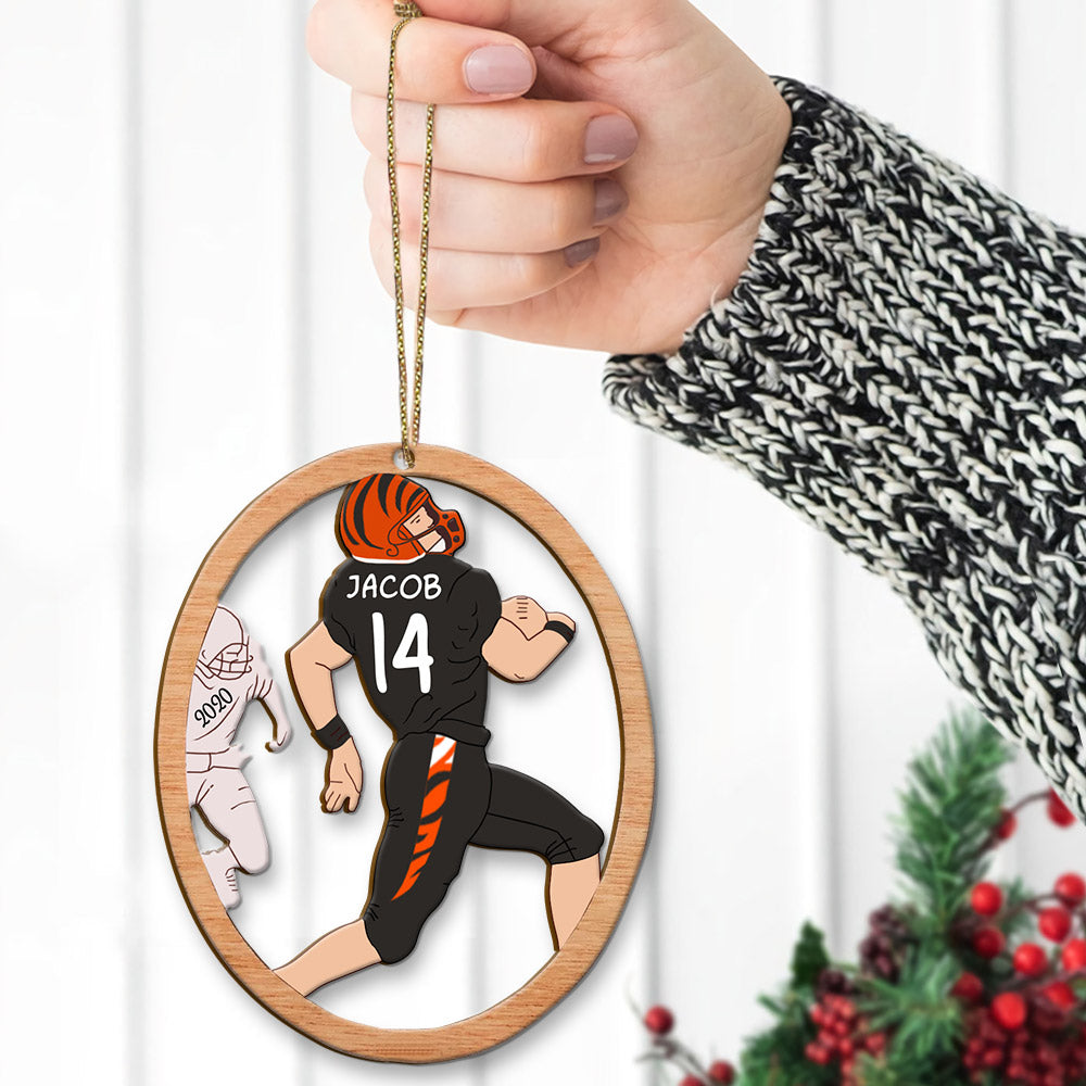 Personalized Football Christmas Wood Ornament, Made By Wood And The 2 Sides Are The Same