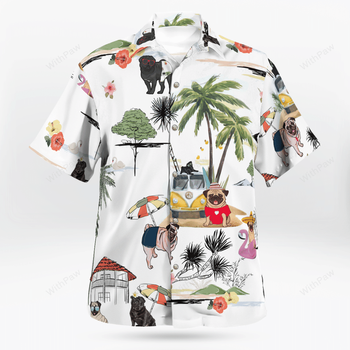 Pug On The Beach Unisex Hawaiian Shirt, Summer gift, Hawaiian Shirts for Men, Aloha Beach Shirt