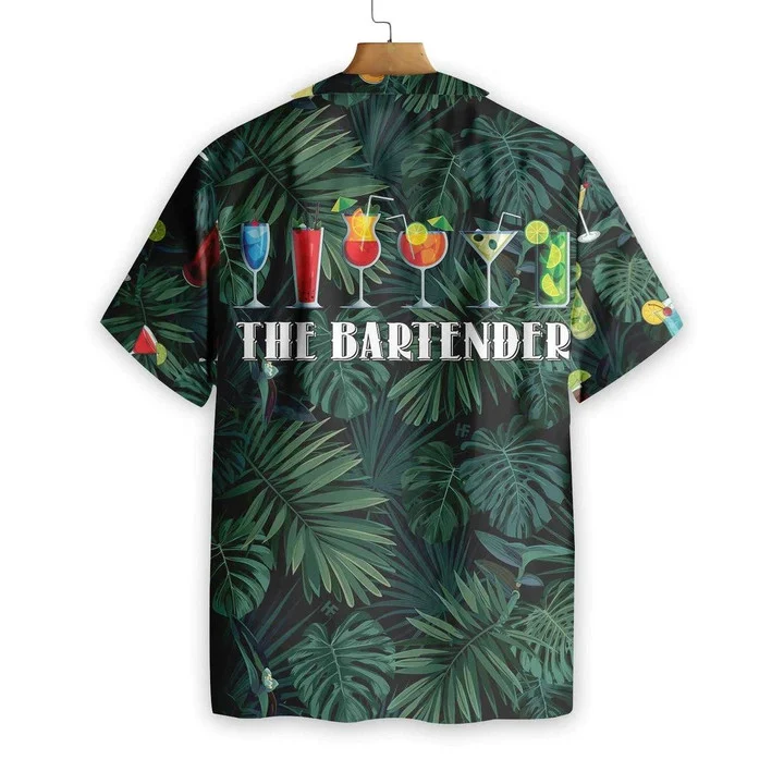The Tropical Bartender Cocktails On Leaf Pattern Hawaiian Shirt