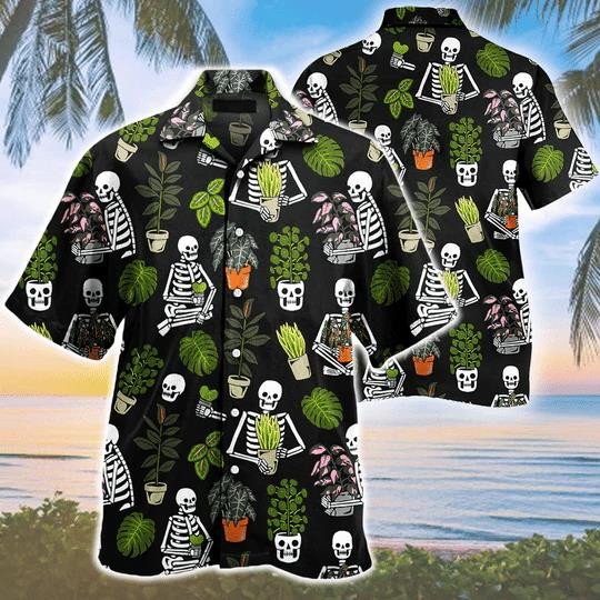 Beautiful Plant Potted Gardener Skull Pattern Hawaiian Shirt