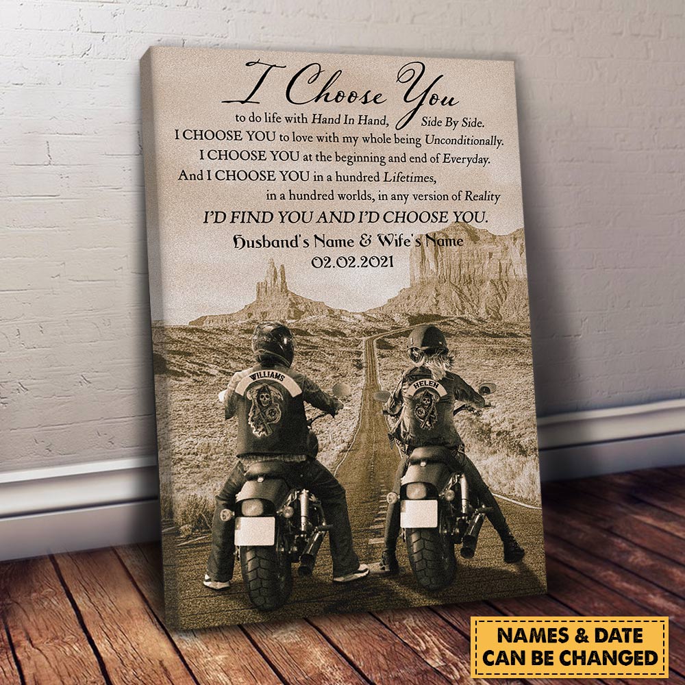 I Choose You To Do Life With Hand In Hand Side By Side Biker Personalized Poster Canvas