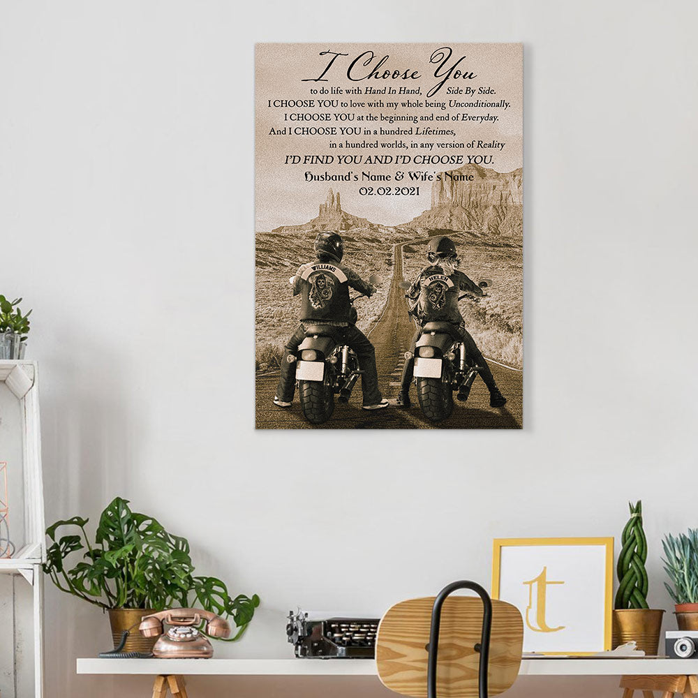 I Choose You To Do Life With Hand In Hand Side By Side Biker Personalized Poster Canvas