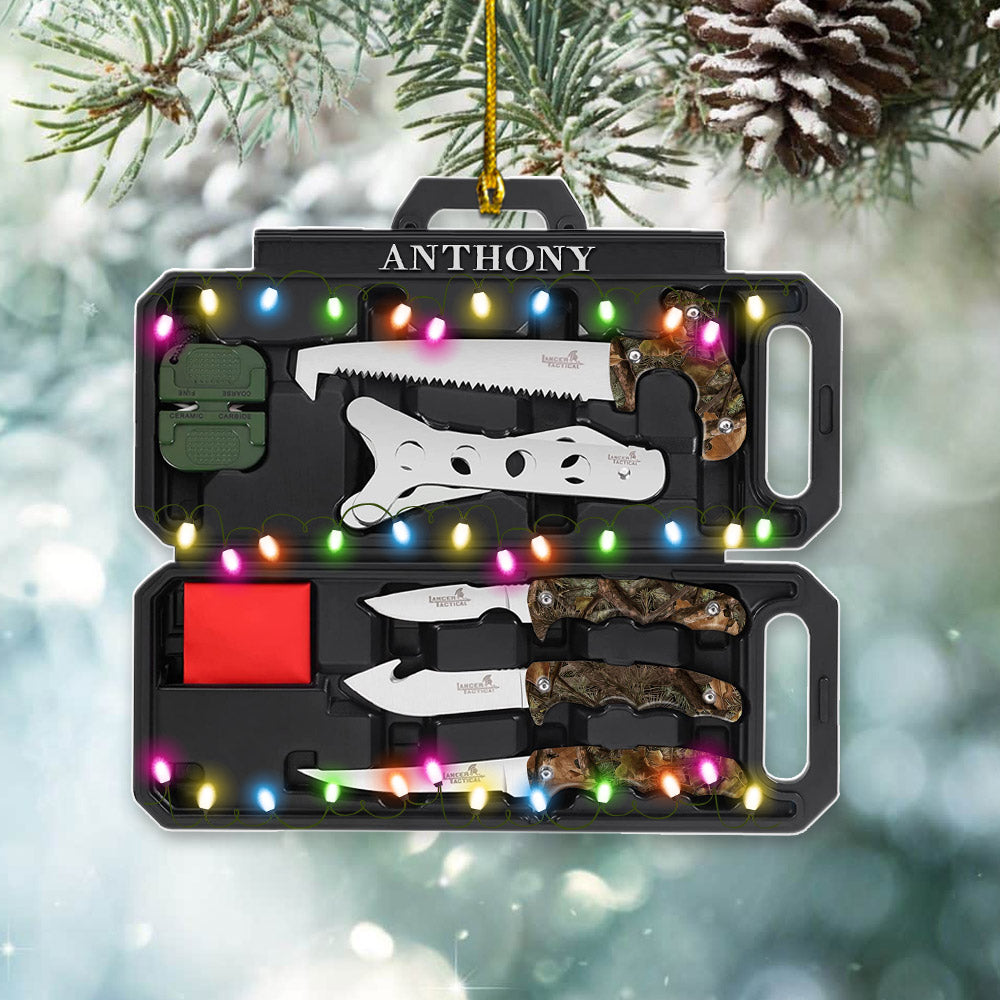 Personalized Flat Ornament For Hunters, Field Dressing Kit Hunting Knife Set, Name & Camo Patterns Can Be Changed, Made By Acrylic And Two Sides Are The Same