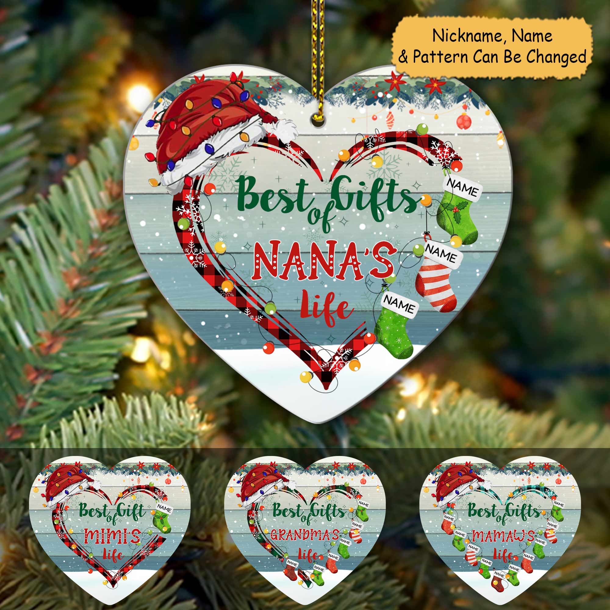 Best Gifts Of Nana's Life Heart Christmas Personalized Ornament For Grandma