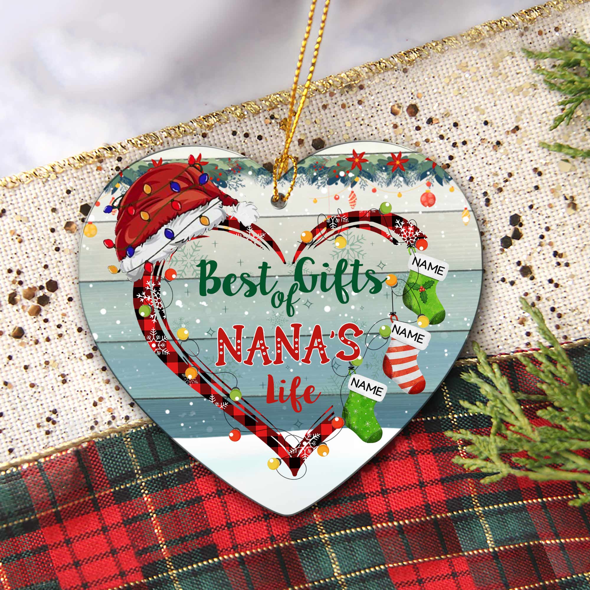 Best Gifts Of Nana's Life Heart Christmas Personalized Ornament For Grandma
