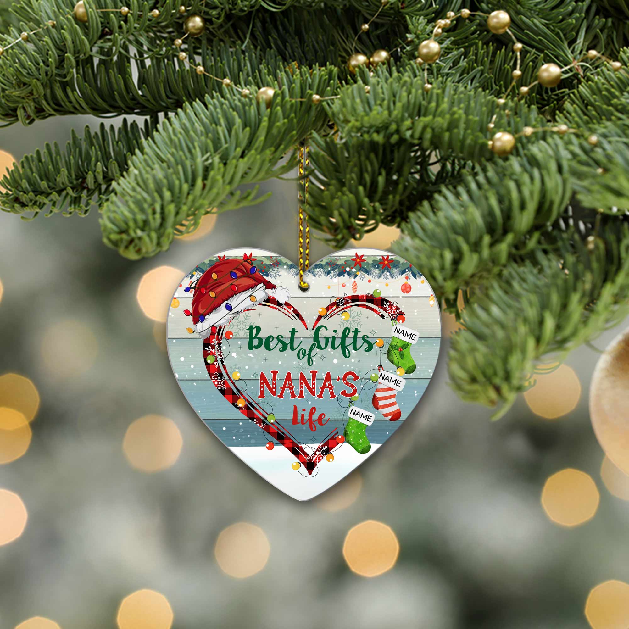 Best Gifts Of Nana's Life Heart Christmas Personalized Ornament For Grandma