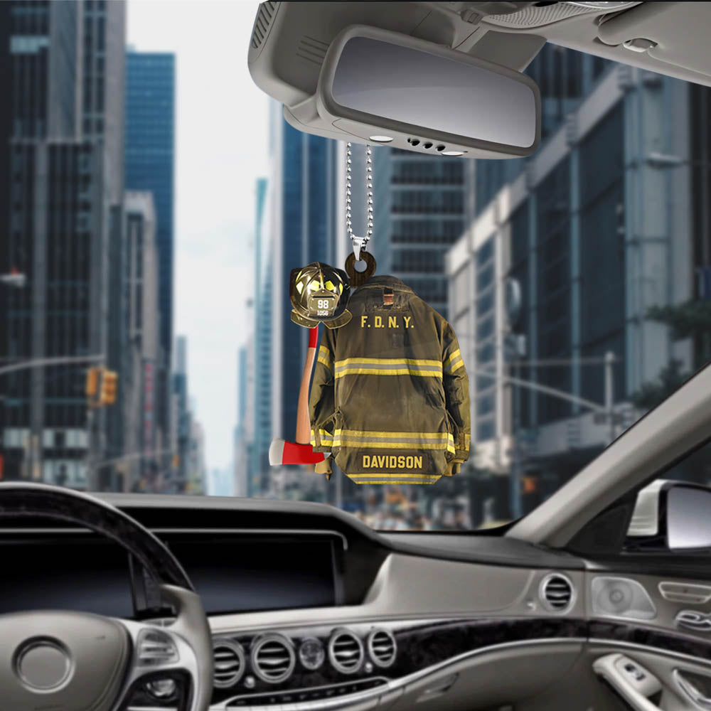 Come Home Safe Car Ornament, Firefighter Armor Custom Cut Shaped Acrylic Ornament Two Sides Print, Made By Acrylic And The 2 Sides Are The Same