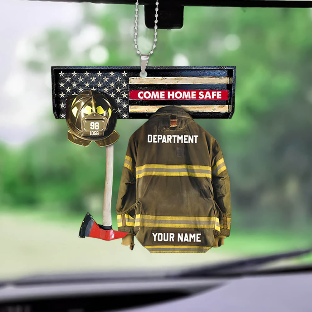 Come Home Safe Car Ornament, Firefighter Armor Custom Cut Shaped Acrylic Ornament Two Sides Print, Made By Acrylic And The 2 Sides Are The Same
