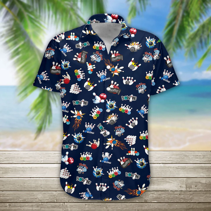 Men's Bowling Hawaii Shirt, Hawaiian Shirts for Men Short Sleeve Aloha Beach Shirt