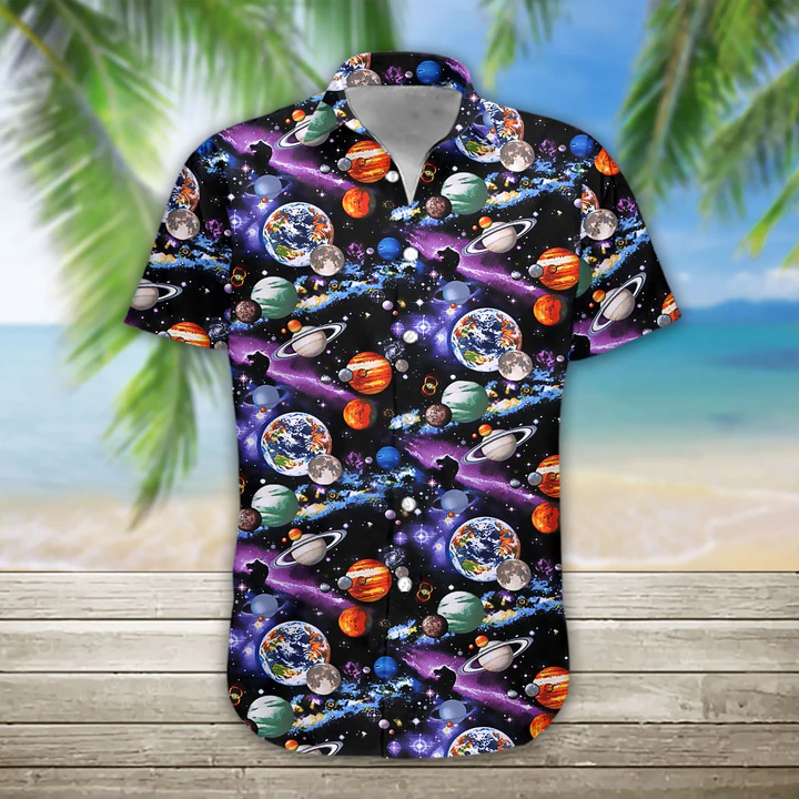 3D Planet Solar System Hawaiian Shirt, Hawaiian Shirts for Men Print Button Down Shirt