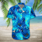 3D Freediving Hawaii Shirt, Hawaiian Shirts for Men Print Button Down Shirt