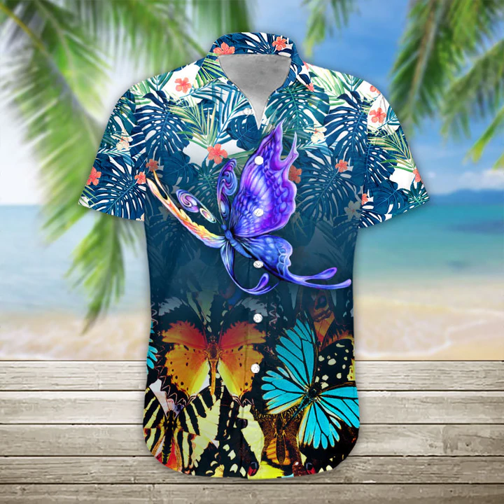 3D Butterfly Hawaiian Shirt, Hawaiian Shirt Casual Button Down Shirts Short Sleeve, Hawaiian shirt for men, women