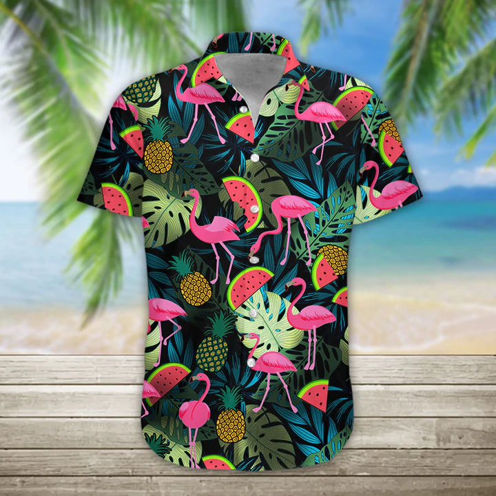 Summer Flamingo Hawaiian Shirt Casual Button Down Shirts Short Sleeve, Hawaiian shirt for men, women