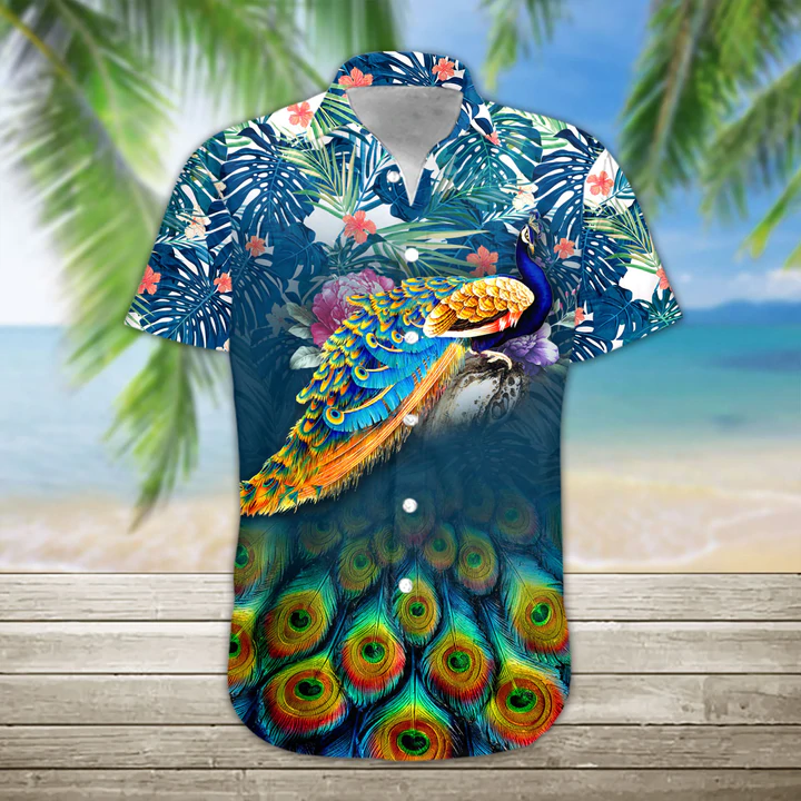 3D Peacock Hawaii Shirt, Hawaiian Shirts for Men and women Short Sleeve Aloha Beach Shirt