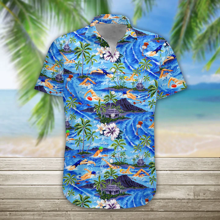 Men's Hawaiian Shirt, Swimming Hawaii Shirt, Hawaiian Shirts for Men Short Sleeve Aloha Beach Shirt