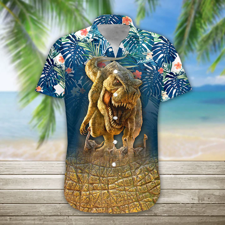 3D T-Rex Hawaii Shirt, Hawaiian Shirts for Men Print Button Down Shirt