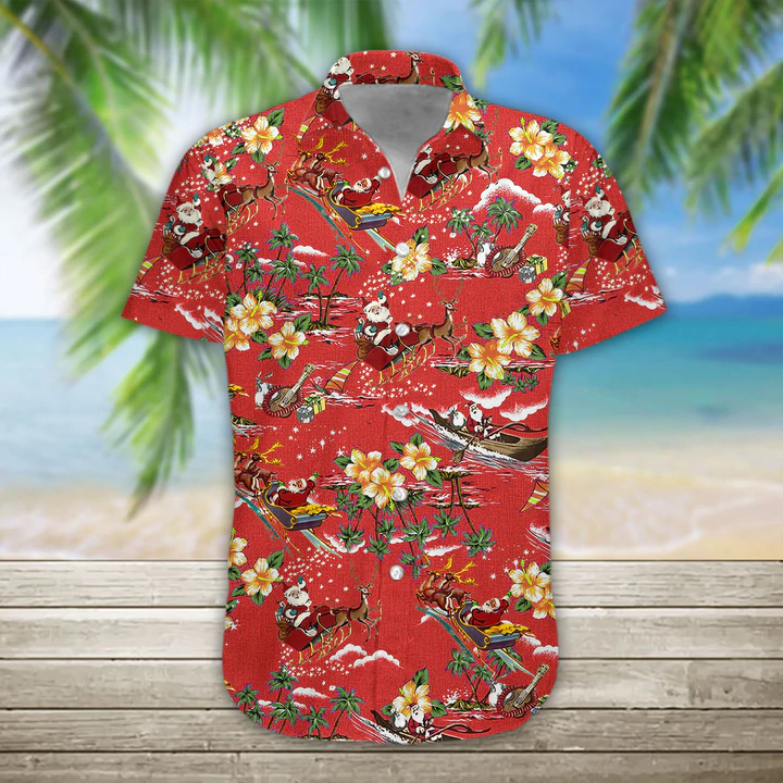 3D Christmas Santa Hawaii Shirt, Men's Hawaiian Shirt Casual Button Down Shirts, Short Sleeve Hawaiian Shirts for Men