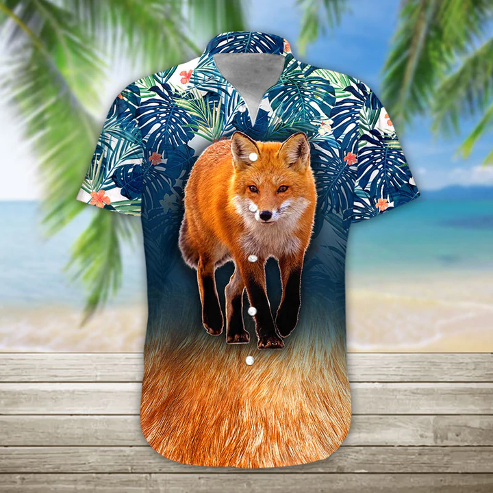 3D Fox Hawaii Shirt, Hawaiian Shirts for Men Print Button Down Shirt