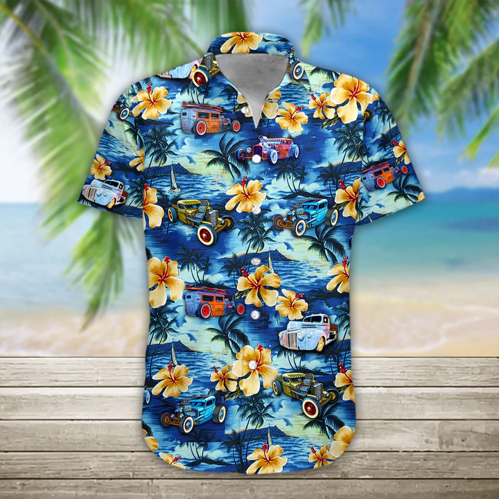 3D Rat Rod Hawaii Shirt, Men's Hawaiian Shirt Casual Button Down Shirts, Short Sleeve Hawaiian Shirts for Men