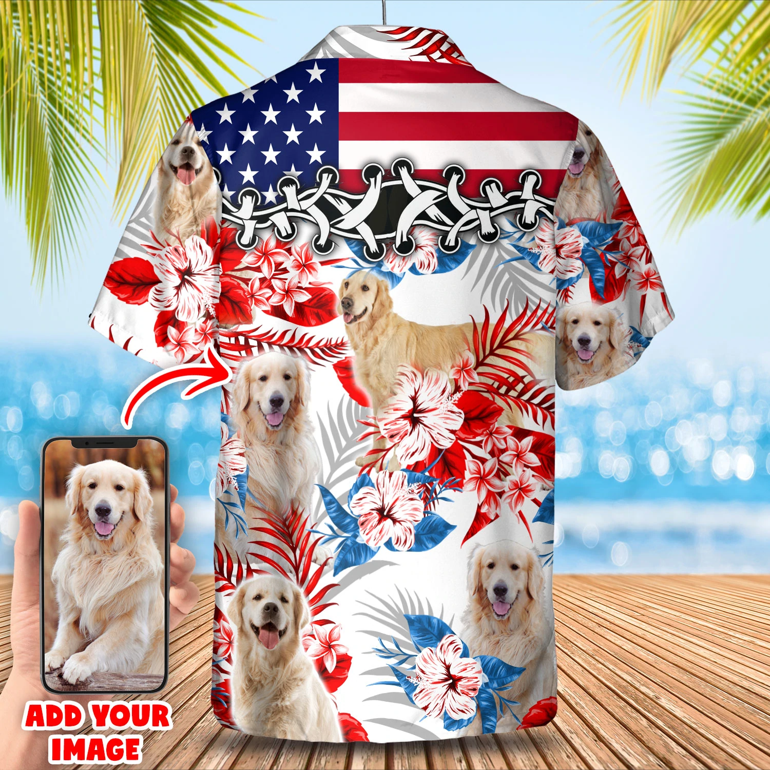 Pet Custom Photo American Flag Hawaiian Shirt, Dog Summer aloha shirt, Men Hawaiian shirt, Women Hawaiian shirt