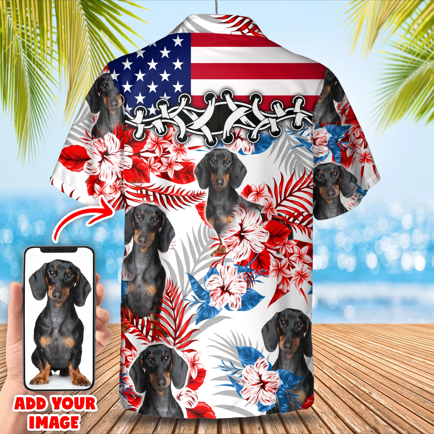 Pet Custom Photo American Flag Hawaiian Shirt, Dog Summer aloha shirt, Men Hawaiian shirt, Women Hawaiian shirt
