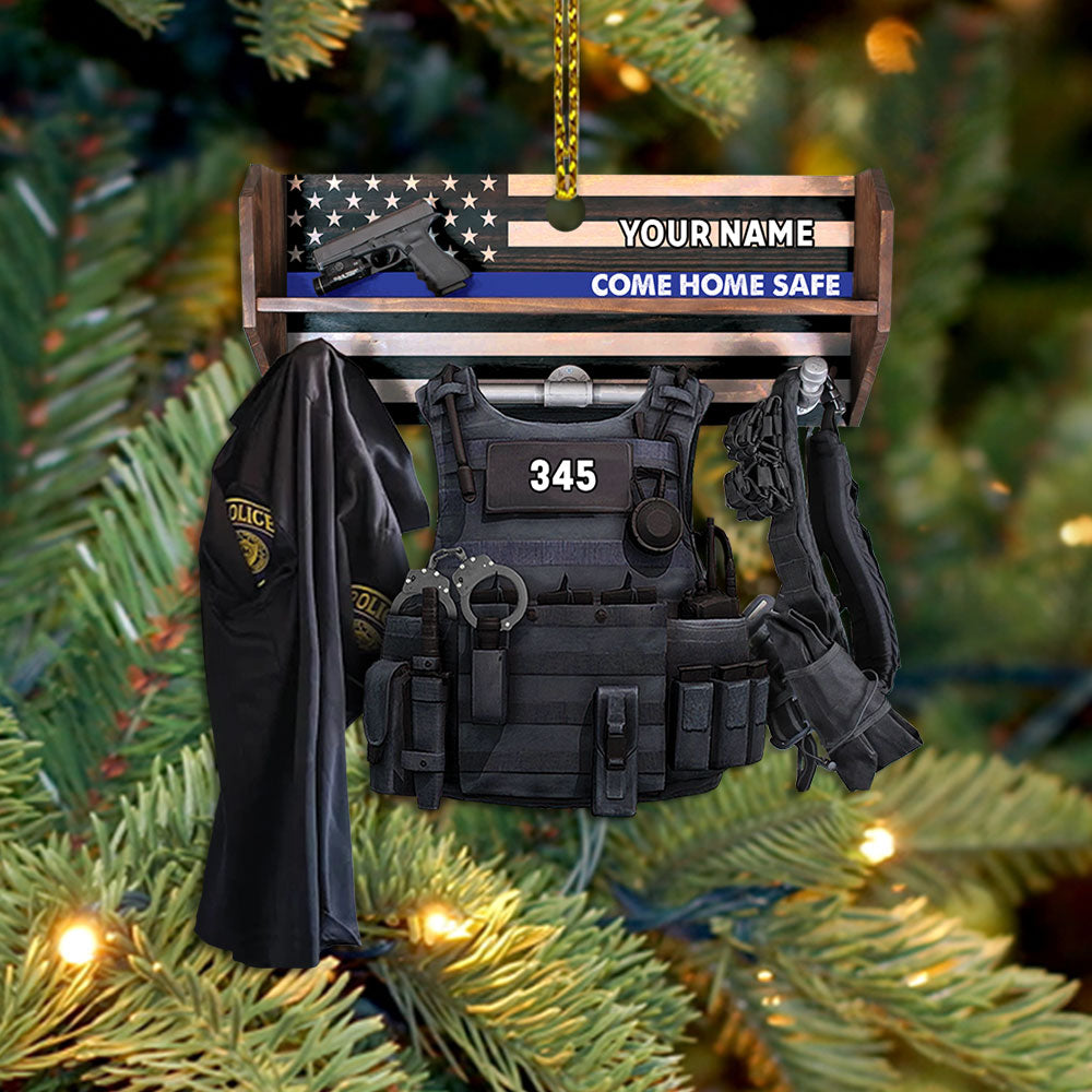 Police Storage Shelf Come Home Safe Personalized Acrylic Ornament, Made By Acrylic And The 2 Sides Are The Same