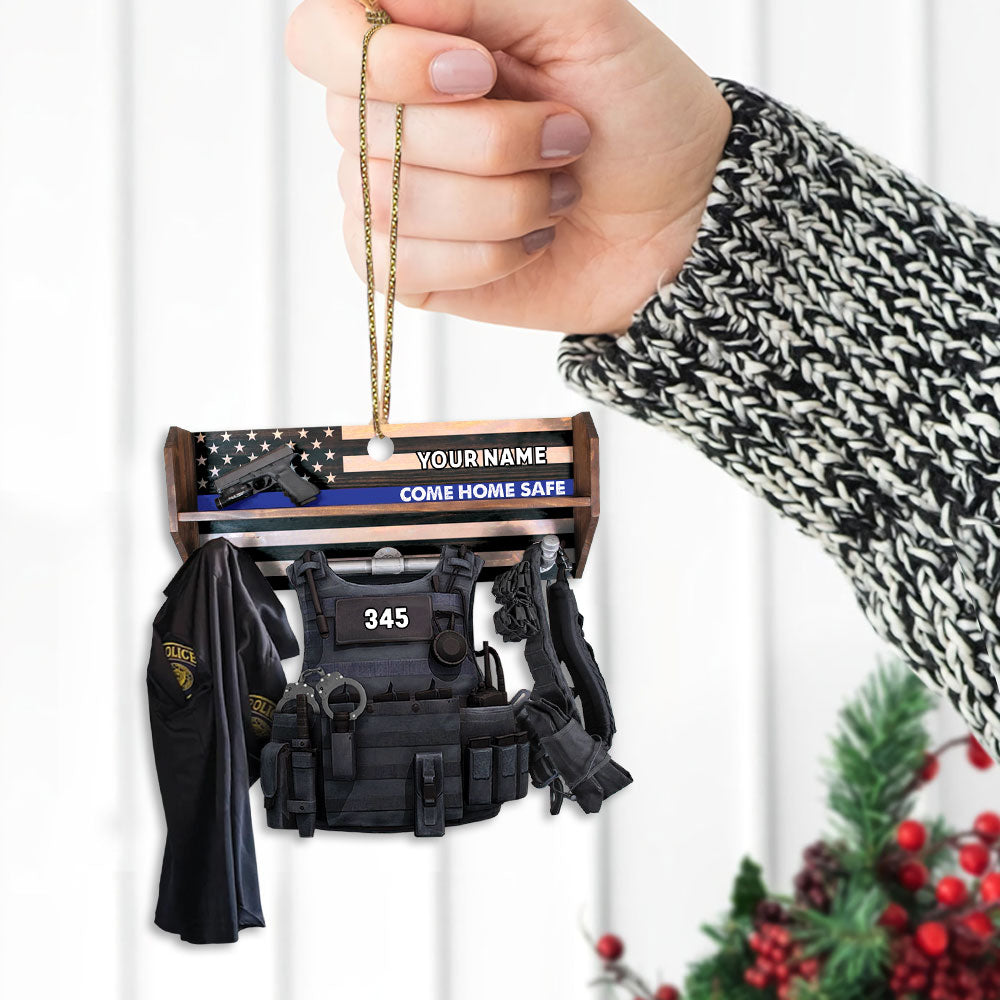 Police Storage Shelf Come Home Safe Personalized Acrylic Ornament, Made By Acrylic And The 2 Sides Are The Same