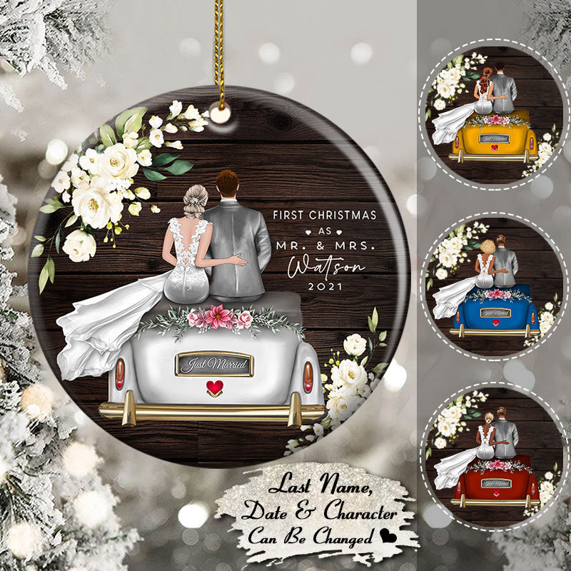 Custom Mr. & Mrs. Ornament, Christmas Gift, Anniversary Gift, Wedding Gift, Last Name, Date & Character can be changed