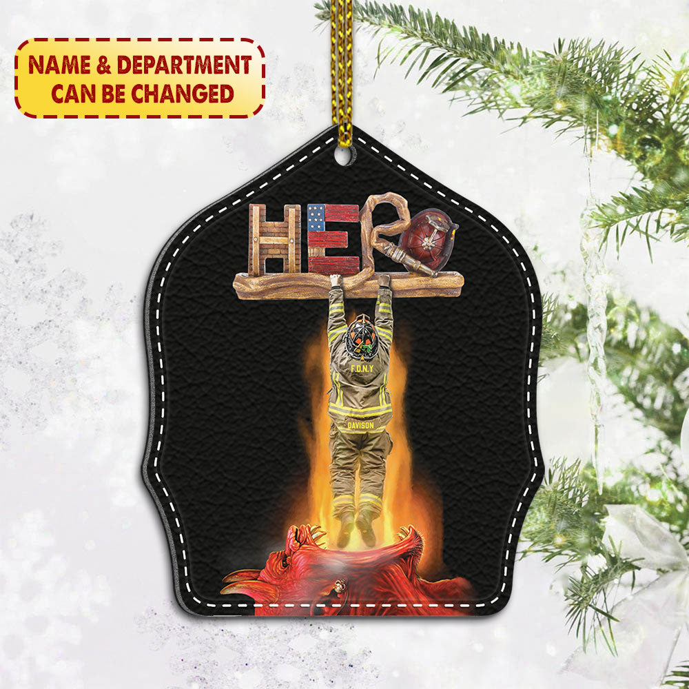 Hero Shield Firefighter Personalized Acrylic Ornament 2 Sides Print, Made By Acrylic And The 2 Sides Are The Same