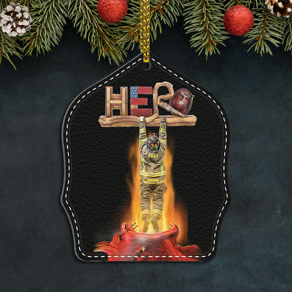 Hero Shield Firefighter Personalized Acrylic Ornament 2 Sides Print, Made By Acrylic And The 2 Sides Are The Same