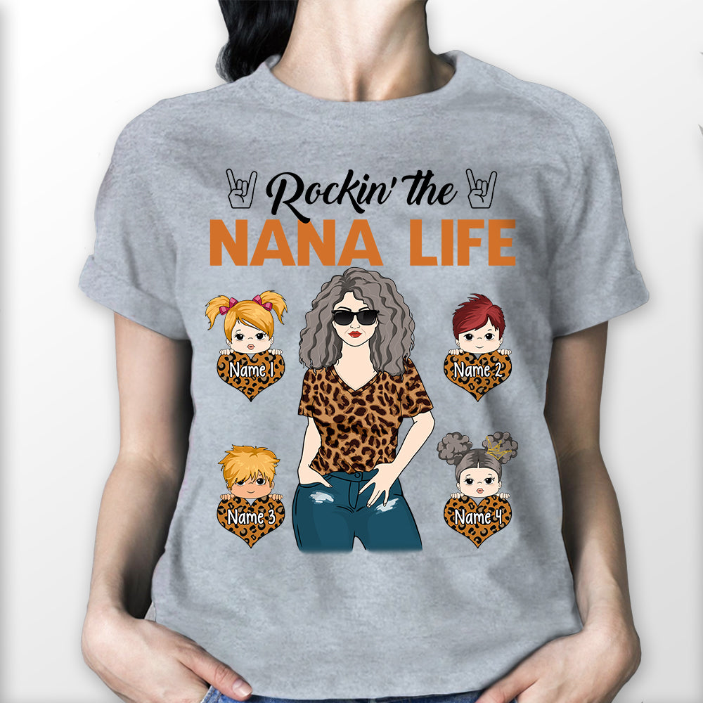 Rockin' The Nana Life Leopard Heart Personalized Shirt For Grandma