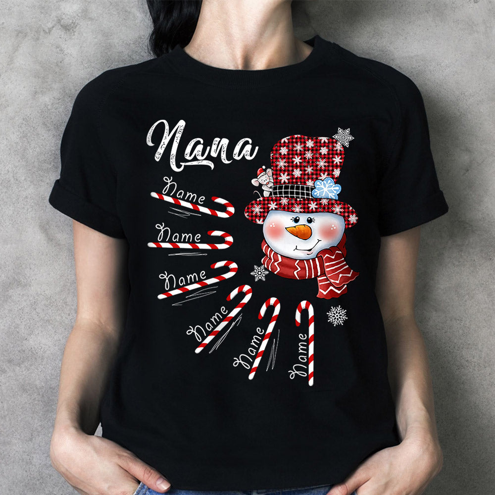 Grandma Snowman Candy Cane Christmas Personalized Shirt For Grandma,