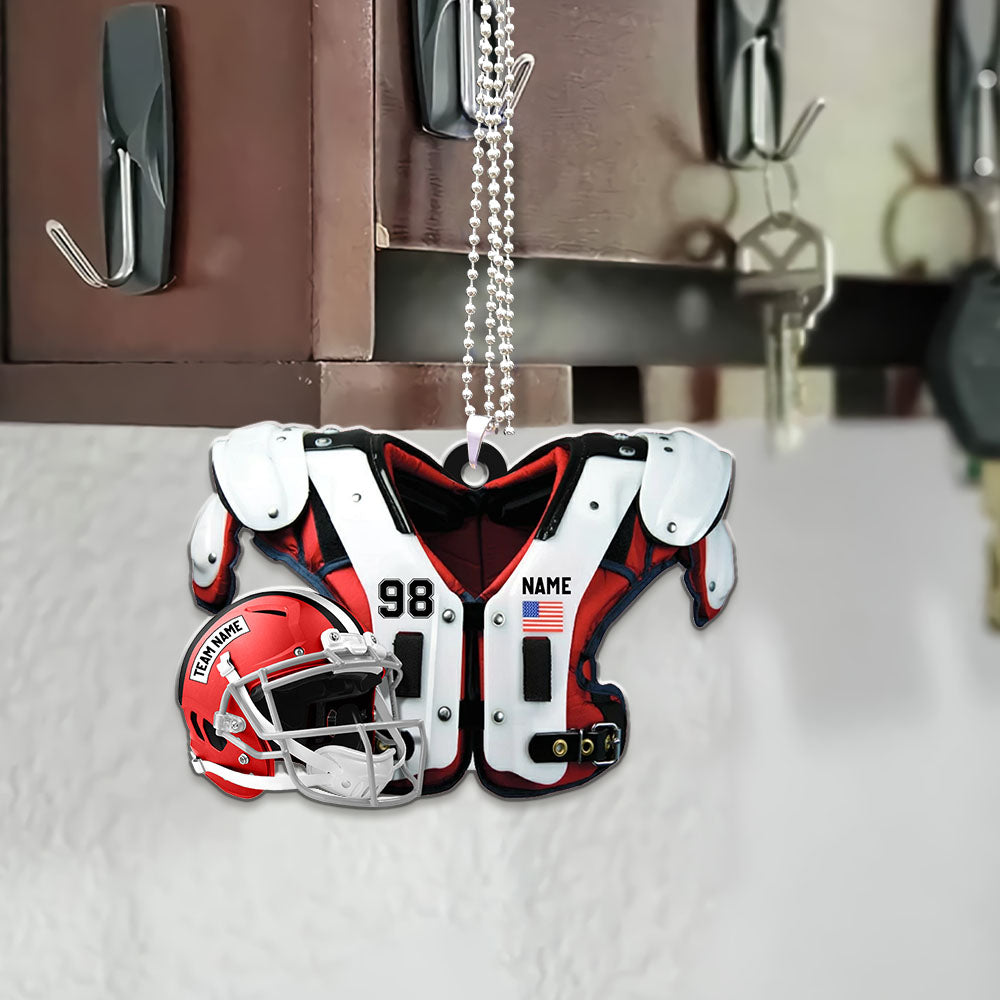 American Football Shoulder Pads, Helmet Personalized Acrylic Car Ornament 2 Sides Print, Made By Acrylic And The 2 Sides Are The Same